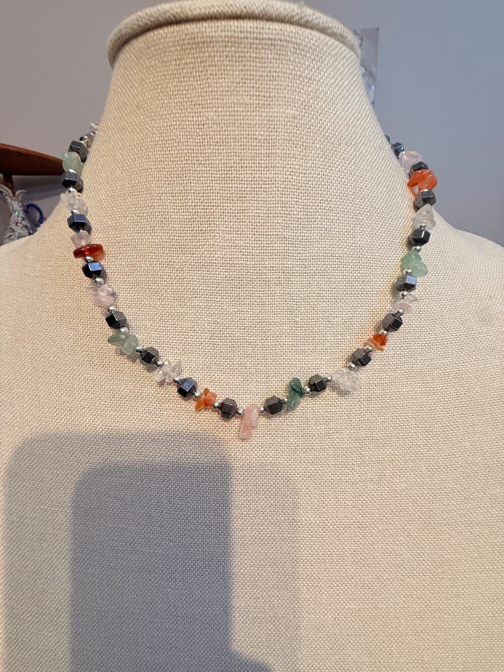 16” Vintage Aventurine Rose Quartz Hematite Carnelian Necklace